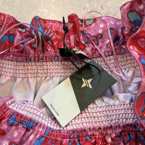 Tuckernuck Women's Marguerite Off Shoulder Top Sz M Pink Bell Sleeves Floral NWT - Picture 4 of 9